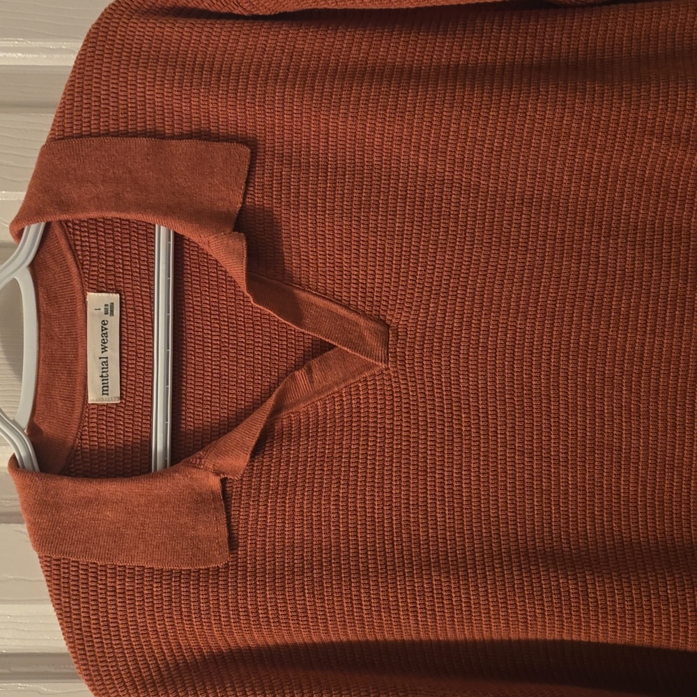MUTUAL WEAVE MEN'S BROWN HEATHER SHORT SLEEVES COLARED SWEATER TOP SIZE LARGE